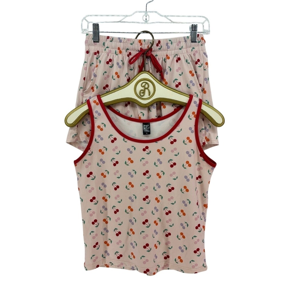 POP Fit x Cheek Boss Pajama Set Cherry Print Tank Top Shorts Pink Sleep XS